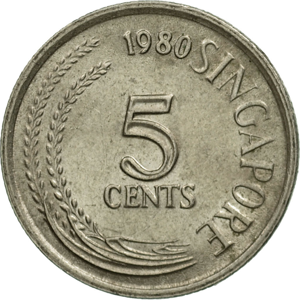 Coin, Singapore, 5 Cents, 1980, Singapore Mint, EF(40-45), Copper-Nickel Clad