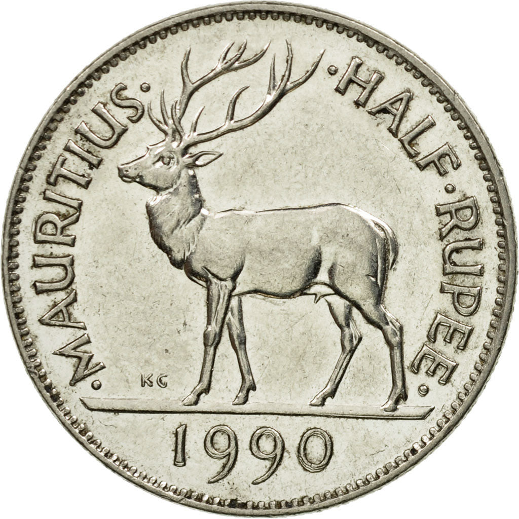 Coin, Mauritius, 1/2 Rupee, 1990, EF(40-45), Nickel plated steel, KM:54