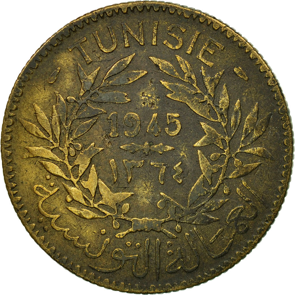 Coin, Tunisia, Muhammad al-Amin Bey, 2 Francs, 1945, Paris, VF(30-35)