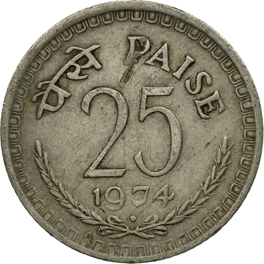 Coin, INDIA-REPUBLIC, 25 Paise, 1974, EF(40-45), Copper-nickel, KM:49.1