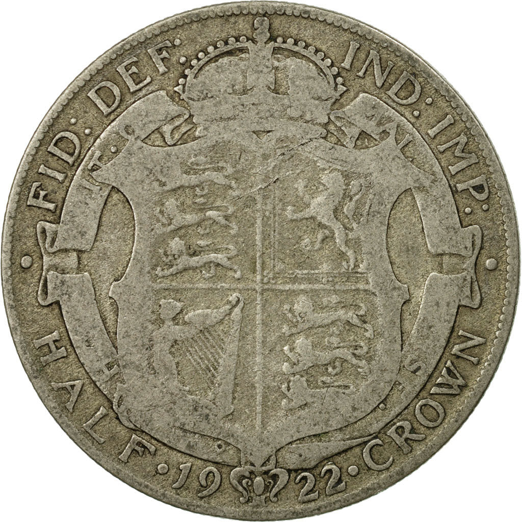 Coin, Great Britain, George V, 1/2 Crown, 1922, VF(20-25), Silver, KM:818.1a