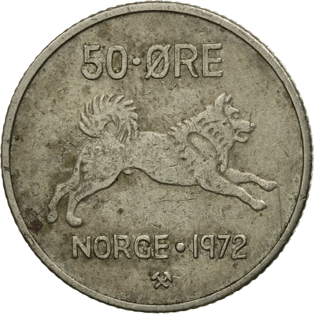 Coin, Norway, Olav V, 50 Öre, 1972, EF(40-45), Copper-nickel, KM:408