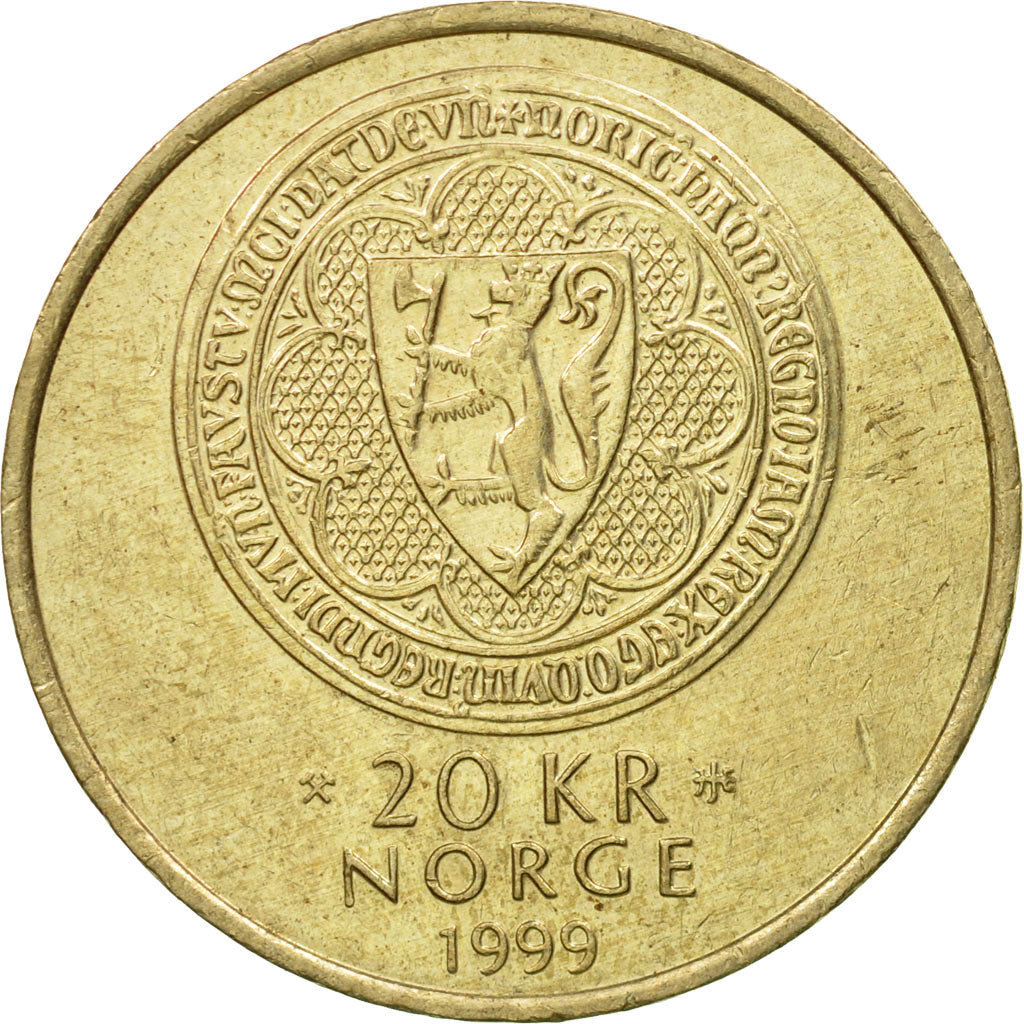 Coin, Norway, Harald V, 20 Kroner, 1999, EF(40-45), Nickel-brass, KM:464