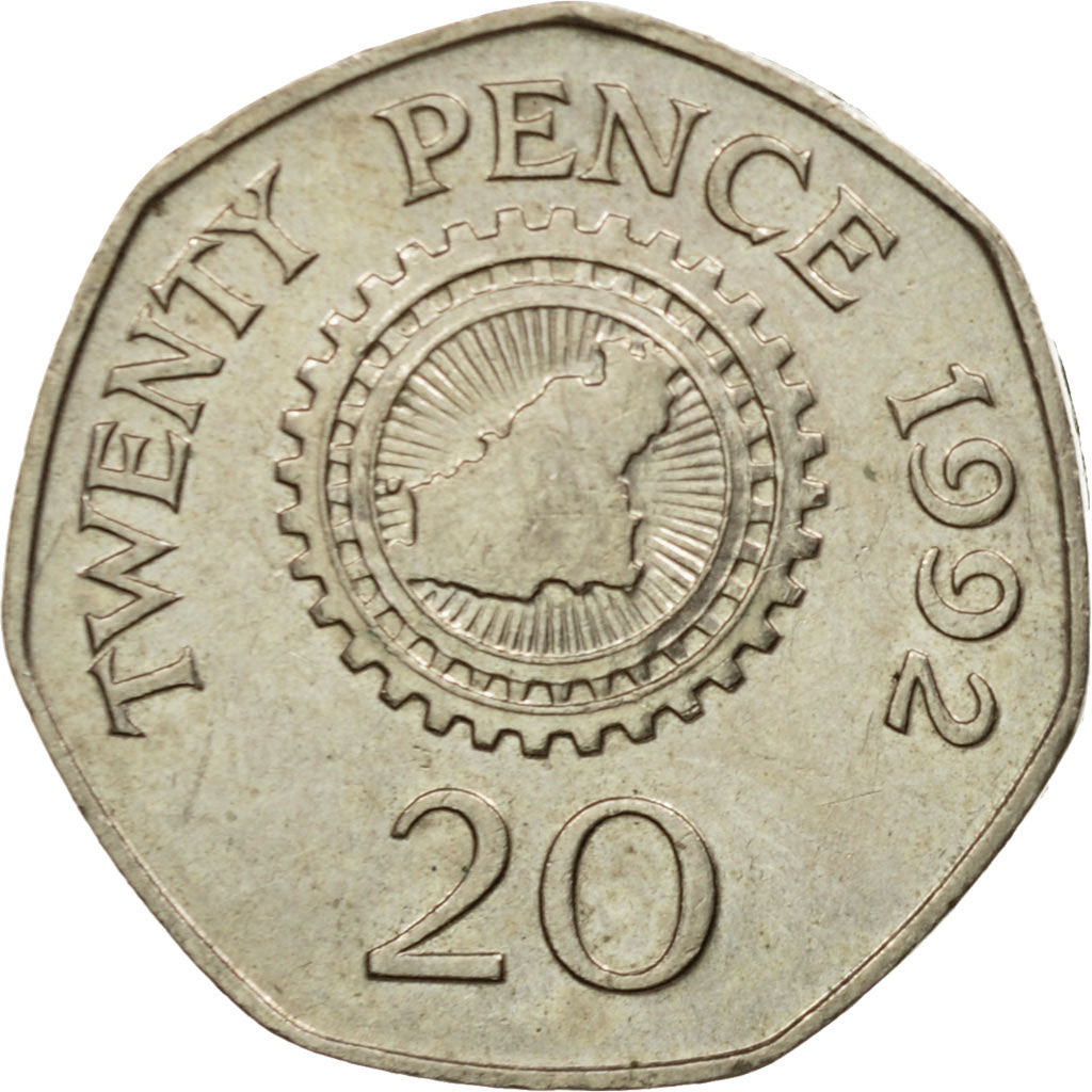 Coin, Guernsey, Elizabeth II, 20 Pence, 1992, Heaton, EF(40-45), Copper-nickel