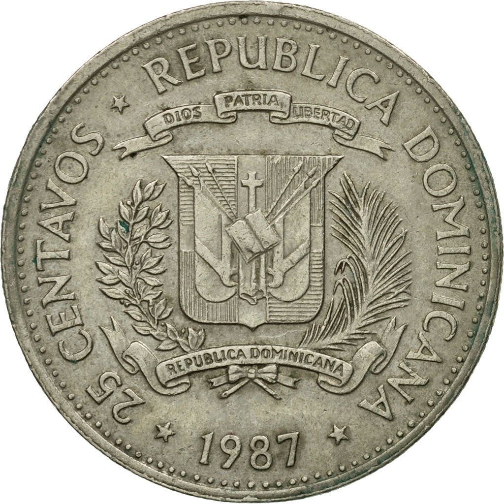 Coin, Dominican Republic, 25 Centavos, 1987, Dominican Republic Mint, EF(40-45)
