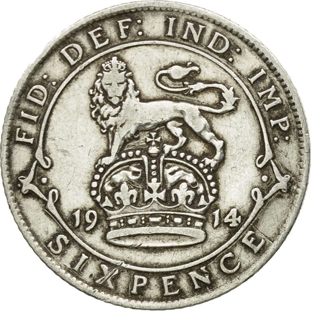 Coin, Great Britain, George V, 6 Pence, 1914, VF(20-25), Silver, KM:815