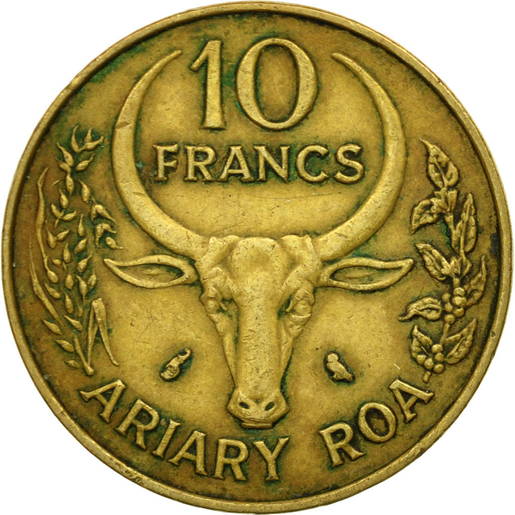 Coin, Madagascar, 10 Francs, 2 Ariary, 1971, Paris, EF(40-45), Aluminum-Bronze