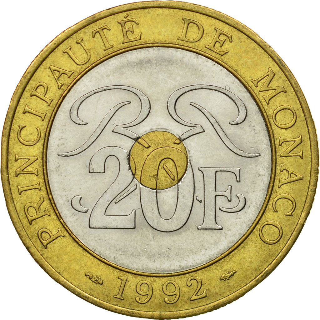 Moneta, Monaco, Rainier III, 20 Francs, 1992, BB, Tri-metallico, KM:165