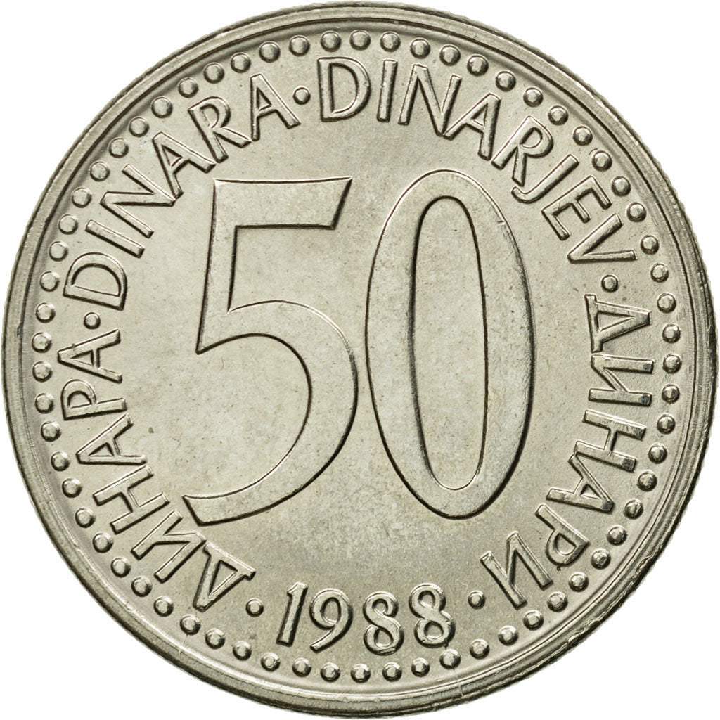 Coin, Yugoslavia, 50 Dinara, 1988, EF(40-45), Copper-Nickel-Zinc, KM:113
