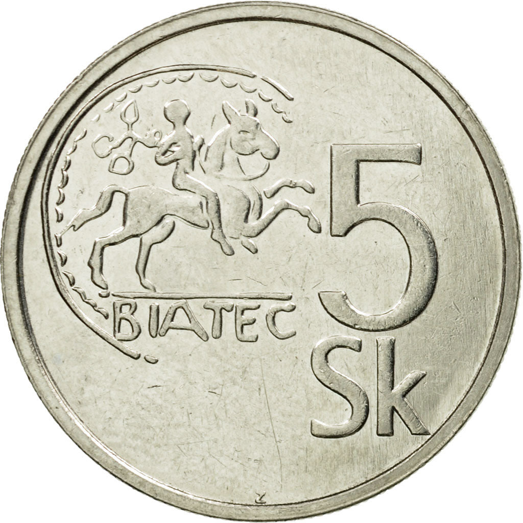 Moneta, Slovacchia, 5 Koruna, 1993, BB, Acciaio placcato nichel, KM:14