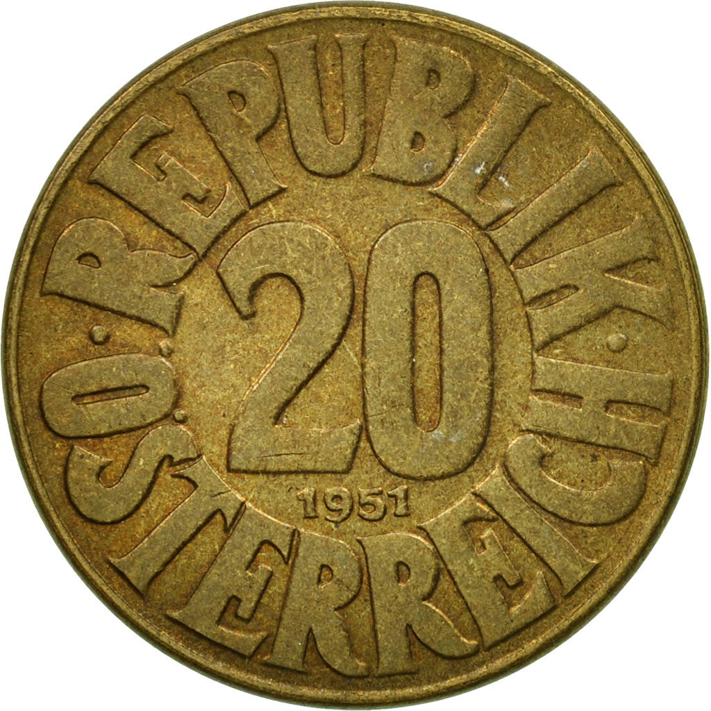 Coin, Austria, 20 Groschen, 1951, EF(40-45), Aluminum-Bronze, KM:2877