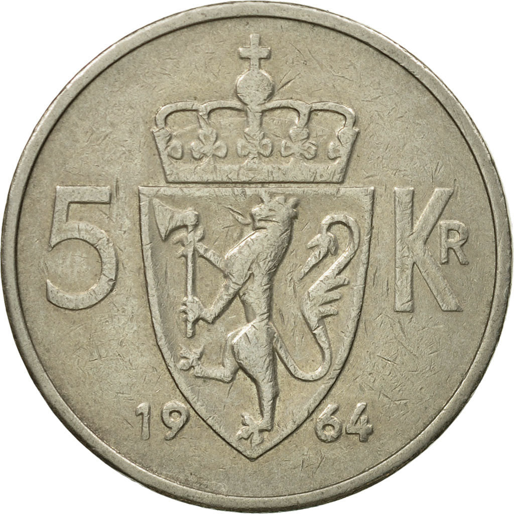 Münze, Norwegen, Olav V, 5 Kroner, 1964, SS, Copper-nickel, KM:412
