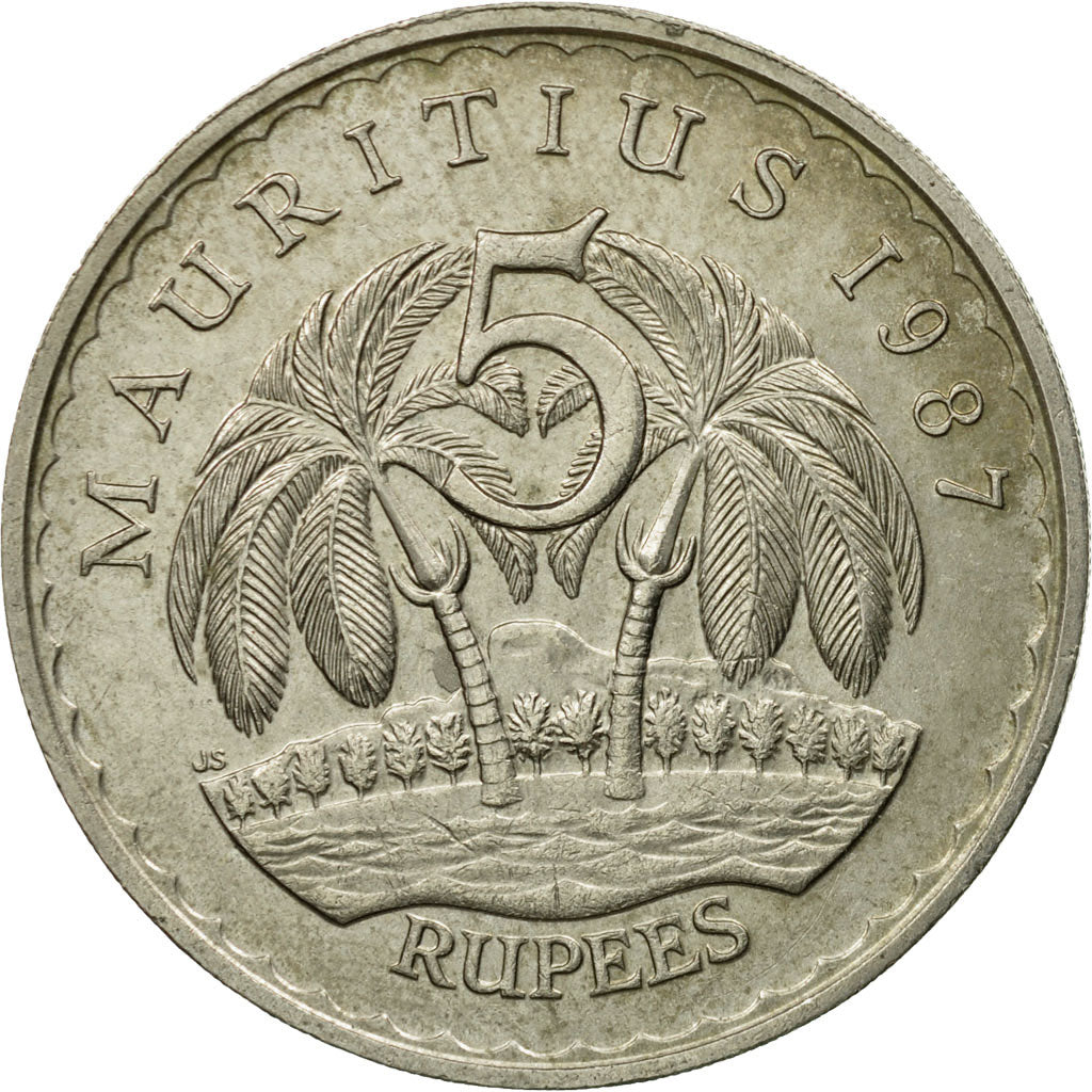 Coin, Mauritius, 5 Rupees, 1987, EF(40-45), Copper-nickel, KM:56