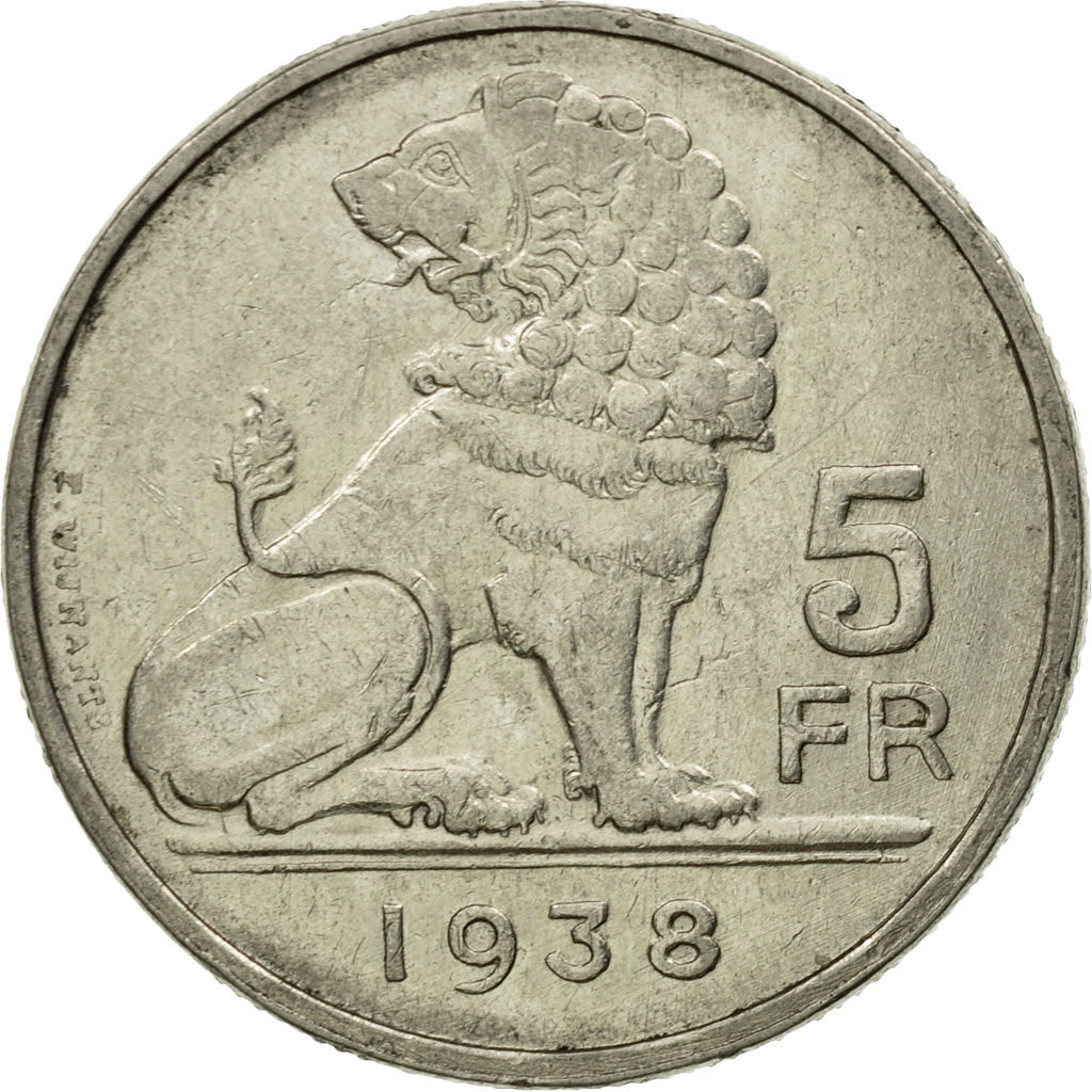 Coin, Belgium, 5 Francs, 5 Frank, 1938, EF(40-45), Nickel, KM:116.1