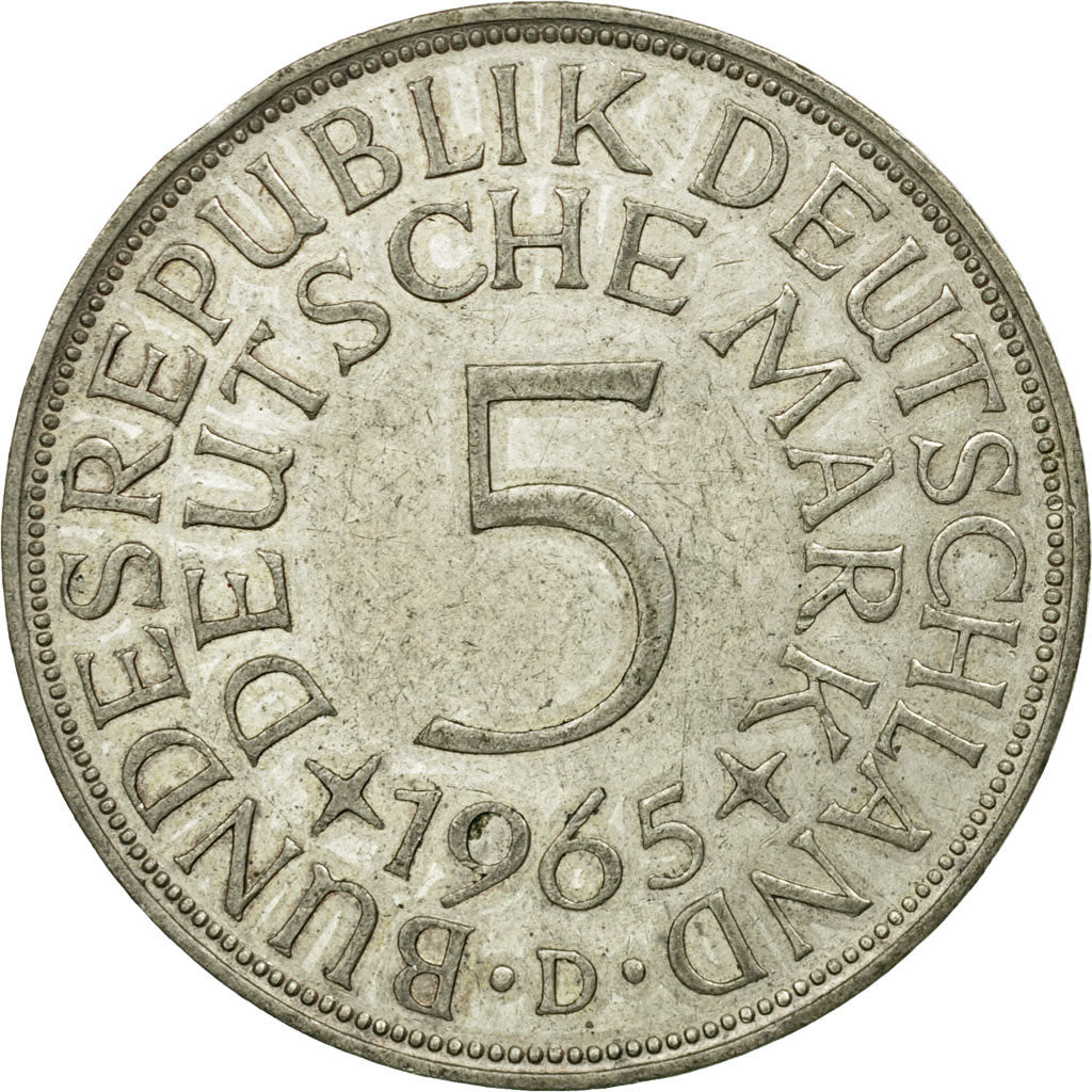 Coin, GERMANY - FEDERAL REPUBLIC, 5 Mark, 1965, Munich, EF(40-45), Silver