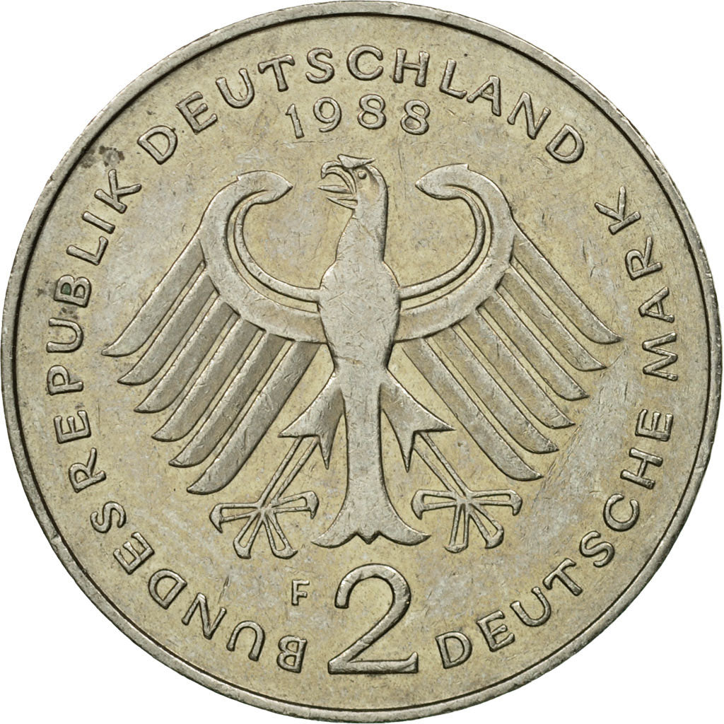 Moneta, GERMANIA - REPUBBLICA FEDERALE, 2 Mark, 1988, Stuttgart, BB, Nichel