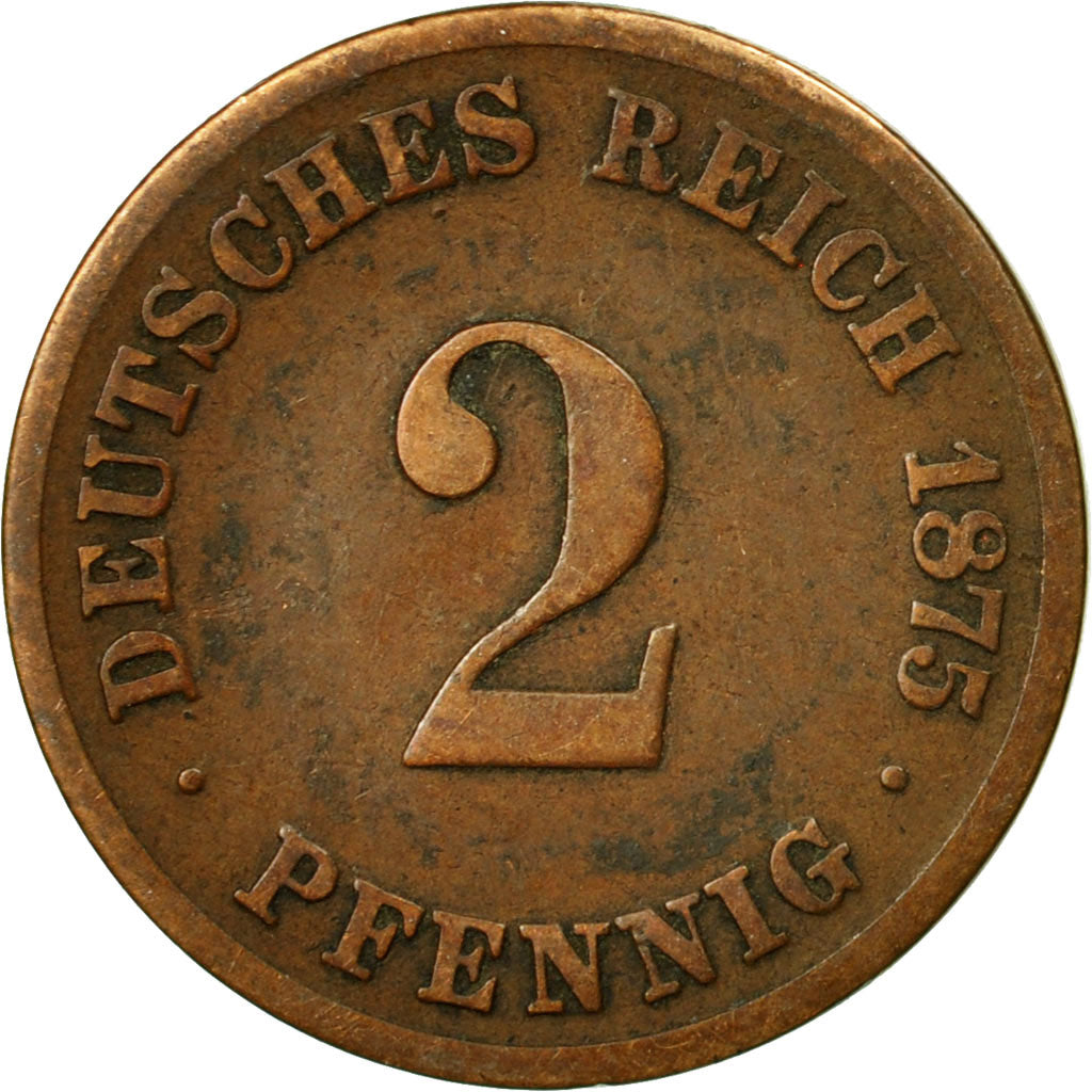 Coin, GERMANY - EMPIRE, Wilhelm I, 2 Pfennig, 1875, Frankfurt, VF(30-35)