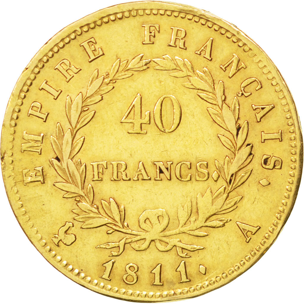 FRANCE, Napoléon I, 40 Francs, 1811, Paris, KM #696.1, AU(50-53), Gold, Gadoury