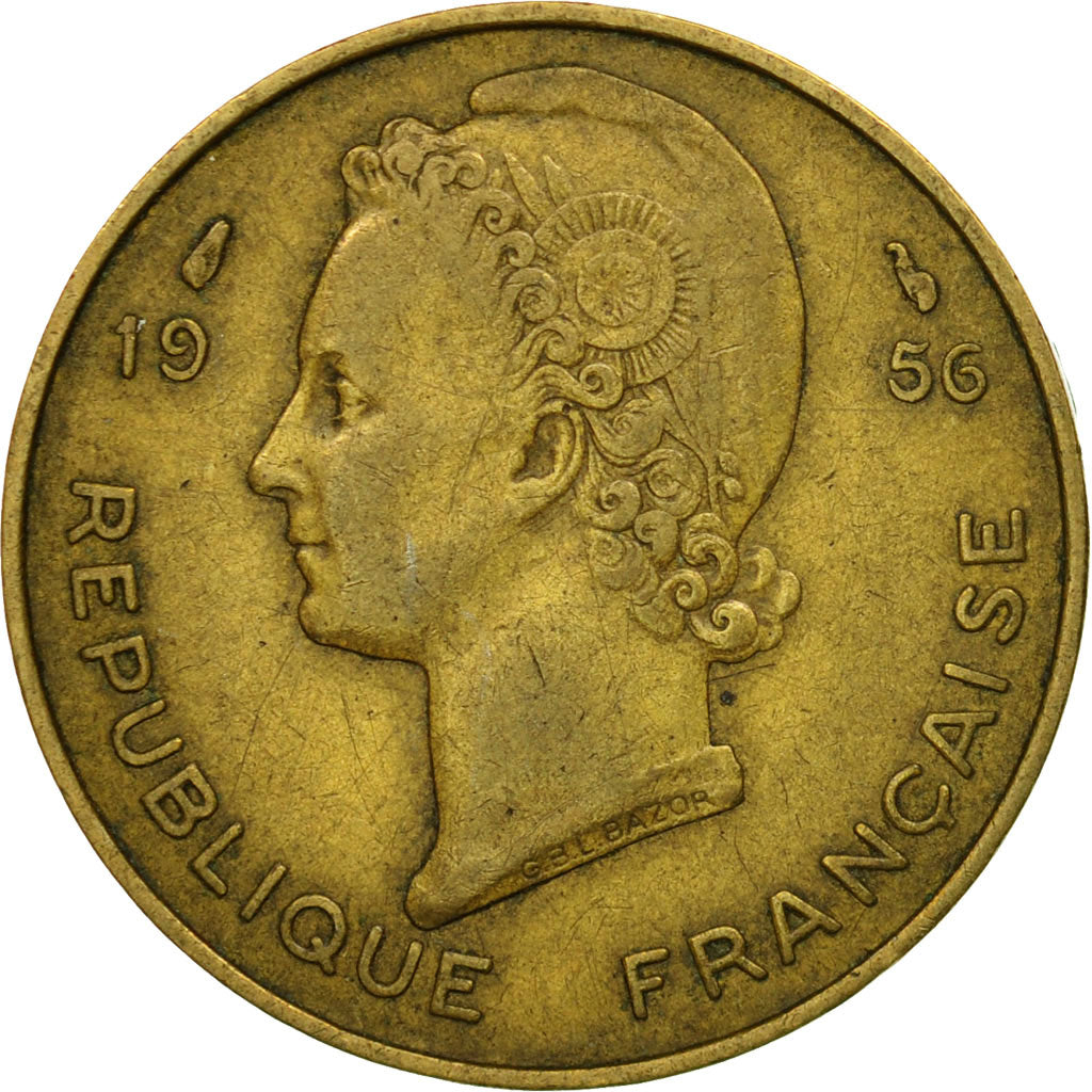 Coin, French West Africa, 10 Francs, 1956, Paris, EF(40-45), Aluminum-Bronze