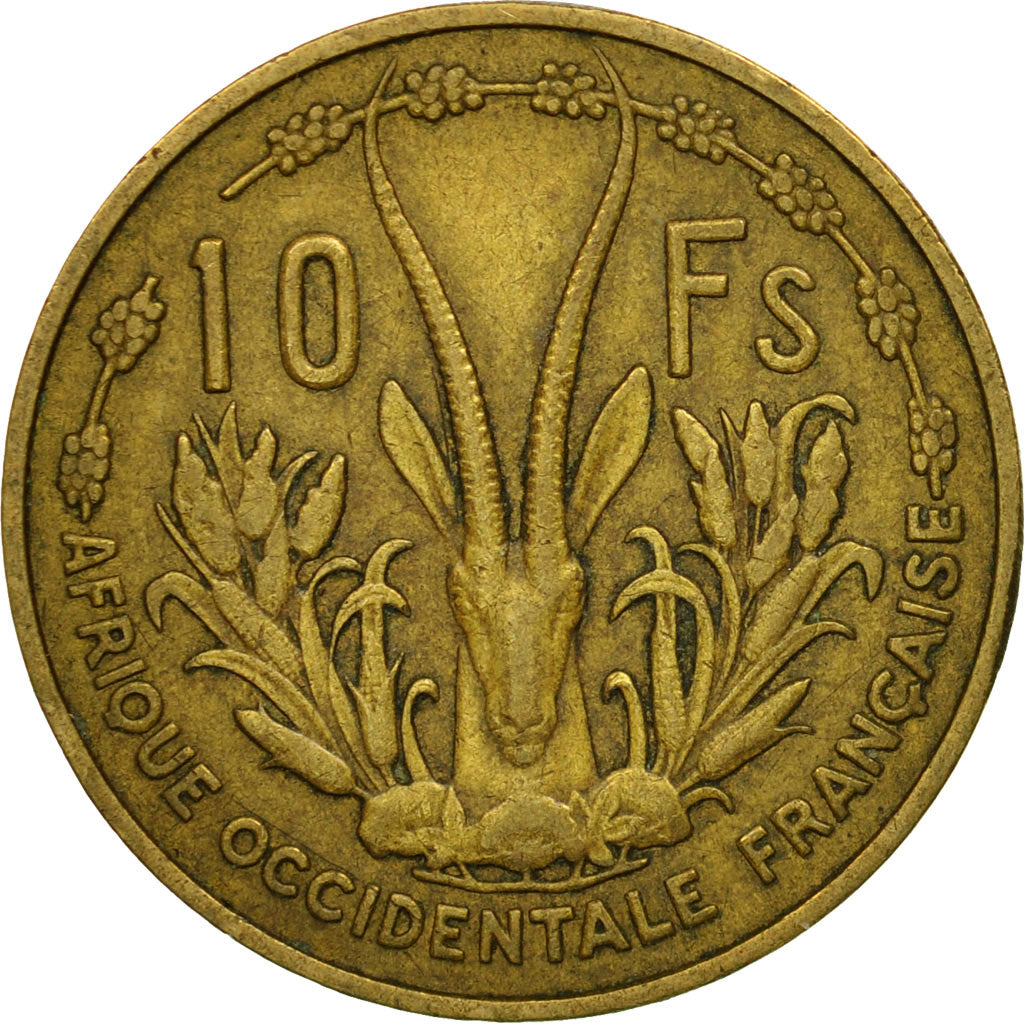 Coin, French West Africa, 10 Francs, 1956, Paris, EF(40-45), Aluminum-Bronze