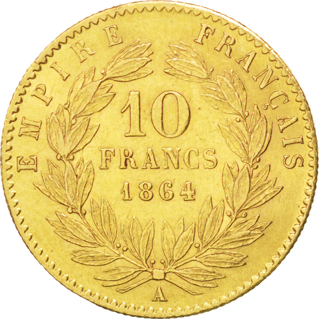FRANCE, Napoléon III, 10 Francs, 1864, Paris, KM #800.1, AU(55-58), Gold, Gadour