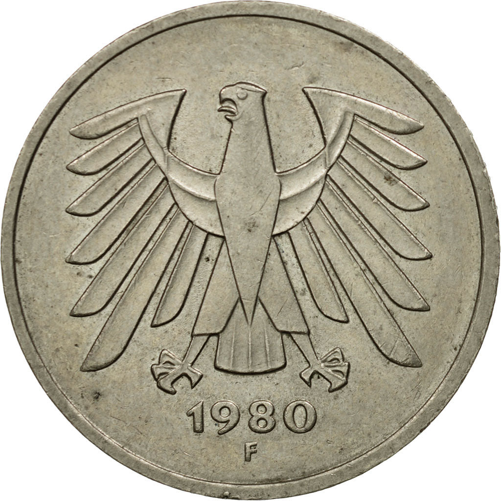 Coin, GERMANY - FEDERAL REPUBLIC, 5 Mark, 1980, Stuttgart, EF(40-45)