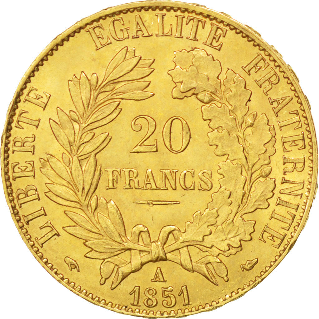 FRANCE, Cérès, 20 Francs, 1851, Paris, KM #762, AU(55-58), Gold, Gadoury #1059, 