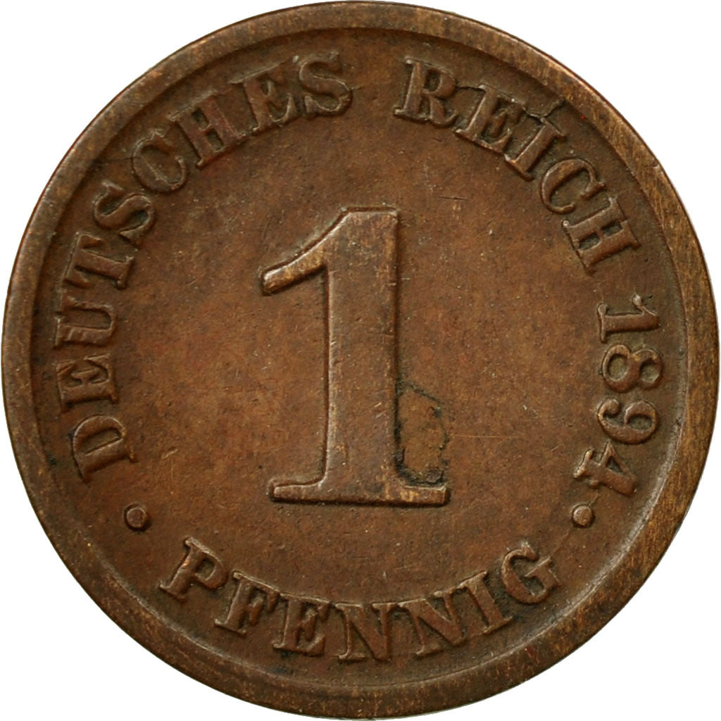 Coin, GERMANY - EMPIRE, Wilhelm II, Pfennig, 1894, Hamburg, VF(30-35), Copper