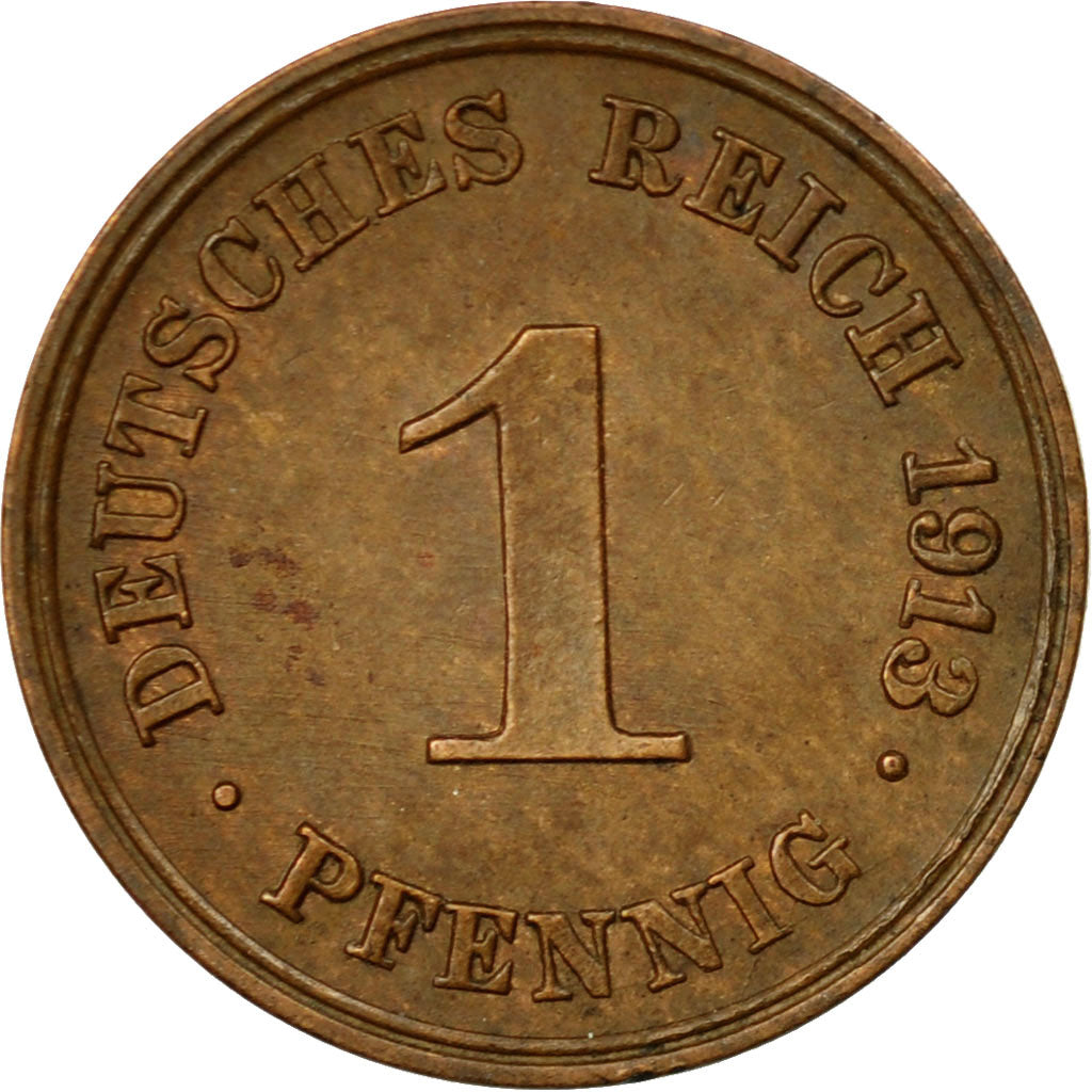 Coin, GERMANY - EMPIRE, Wilhelm II, Pfennig, 1913, Karlsruhe, VF(30-35), Copper