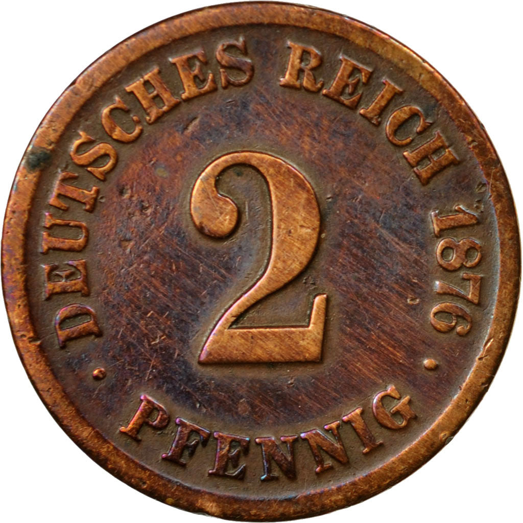 Coin, GERMANY - EMPIRE, Wilhelm I, 2 Pfennig, 1876, Stuttgart, VF(20-25)
