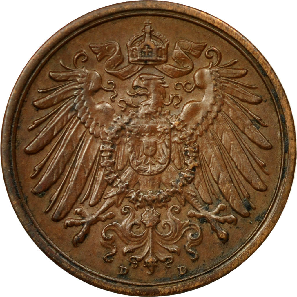 Coin, GERMANY - EMPIRE, Wilhelm II, 2 Pfennig, 1913, Munich, EF(40-45), Copper