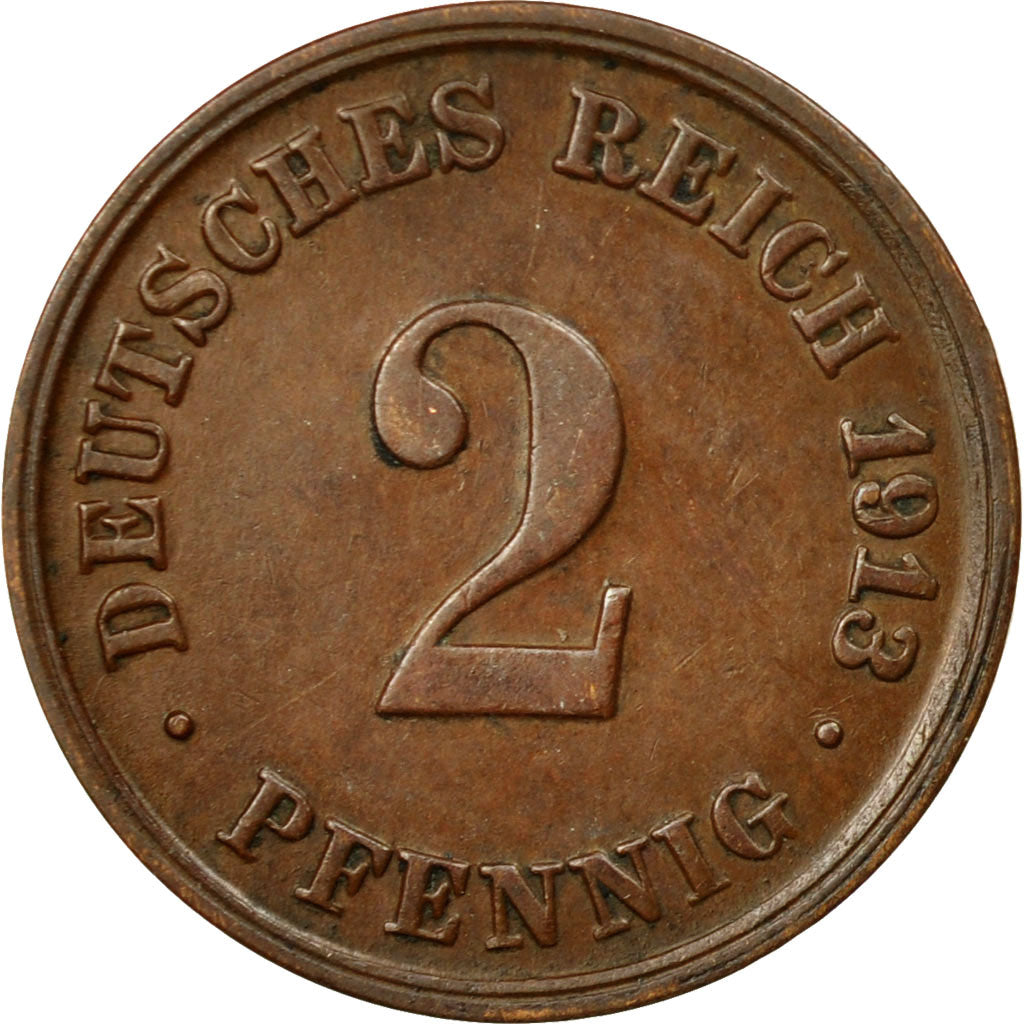 Coin, GERMANY - EMPIRE, Wilhelm II, 2 Pfennig, 1913, Munich, EF(40-45), Copper
