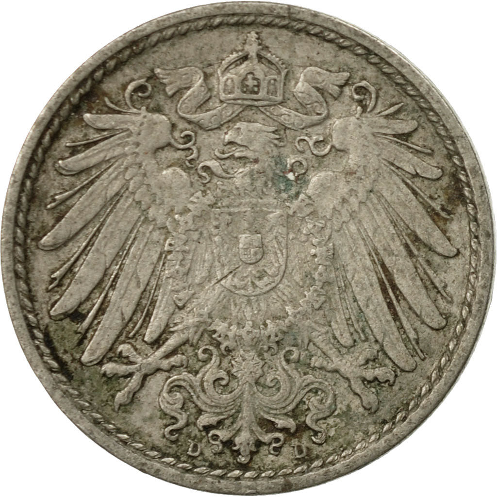 Moneda, ALEMANIA - IMPERIO, Wilhelm II, 5 Pfennig, 1890, Munich, BC+, Cobre -