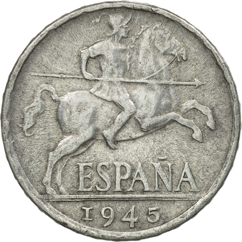 Coin, Spain, 10 Centimos, 1945, VF(30-35), Aluminum, KM:766