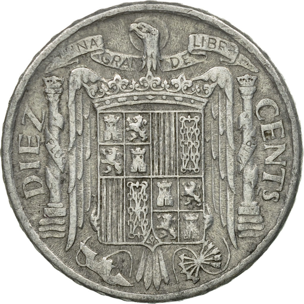 Coin, Spain, 10 Centimos, 1945, VF(30-35), Aluminum, KM:766