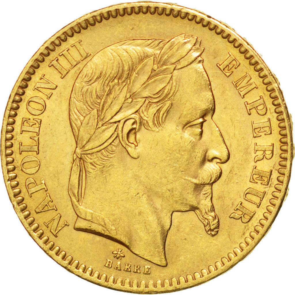 FRANCE, Napoléon III, 20 Francs, 1865, Paris, KM #801.1, AU(55-58), Gold, Gadour