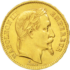 FRANCE, Napoléon III, 20 Francs, 1867, Strasbourg, KM #801.2, AU(55-58), Gold, G