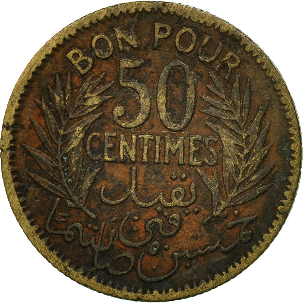 Coin, Tunisia, Anonymous, 50 Centimes, 1921, Paris, VF(30-35), Aluminum-Bronze