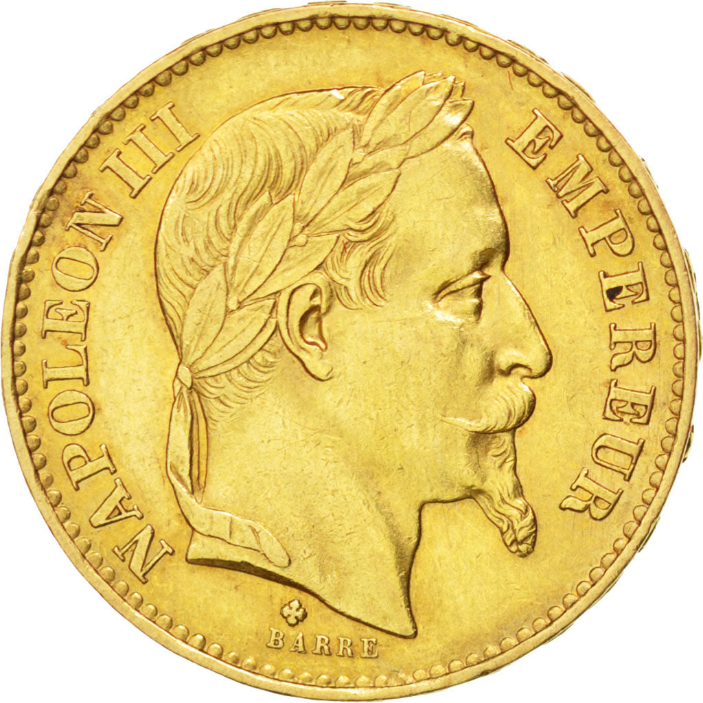 FRANCE, Napoléon III, 20 Francs, 1869, Strasbourg, KM #801.2, AU(55-58), Gold, G