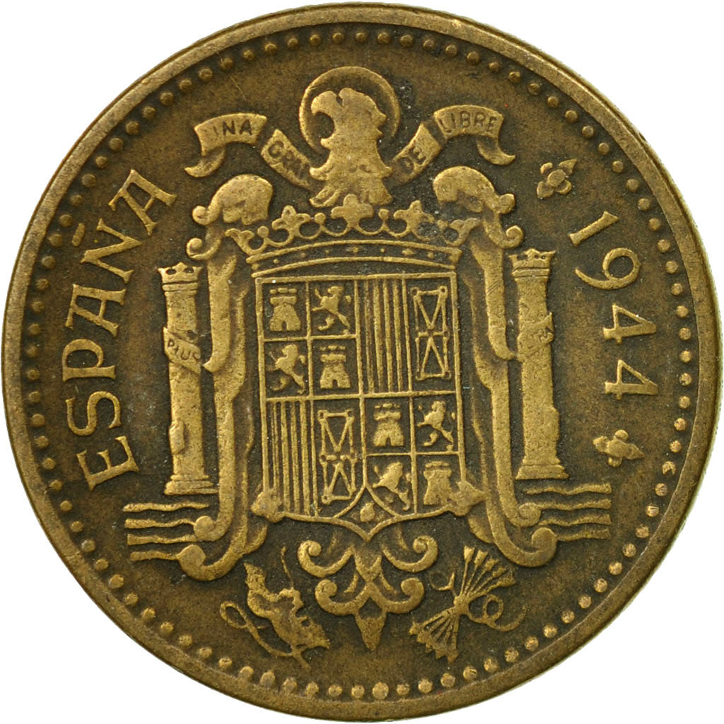 Coin, Spain, Peseta, 1944, EF(40-45), Aluminum-Bronze, KM:767