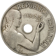 SPAIN, 25 Centimos, 1934, KM #751, EF(40-45), Copper-Nickel, 6.83