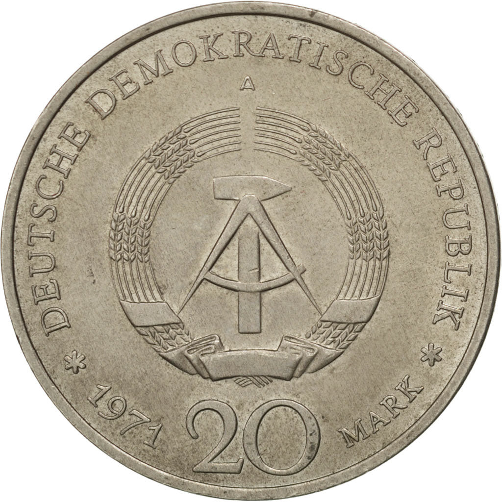 GERMAN-DEMOCRATIC REPUBLIC, 20 Mark, 1971, KM #34, EF(40-45), Cupro-nickel, 33,.