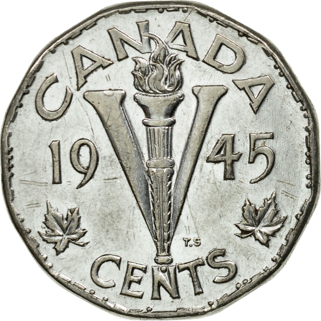 Moneta, Canada, George VI, 5 Cents, 1945, Royal Canadian Mint, Ottawa, BB