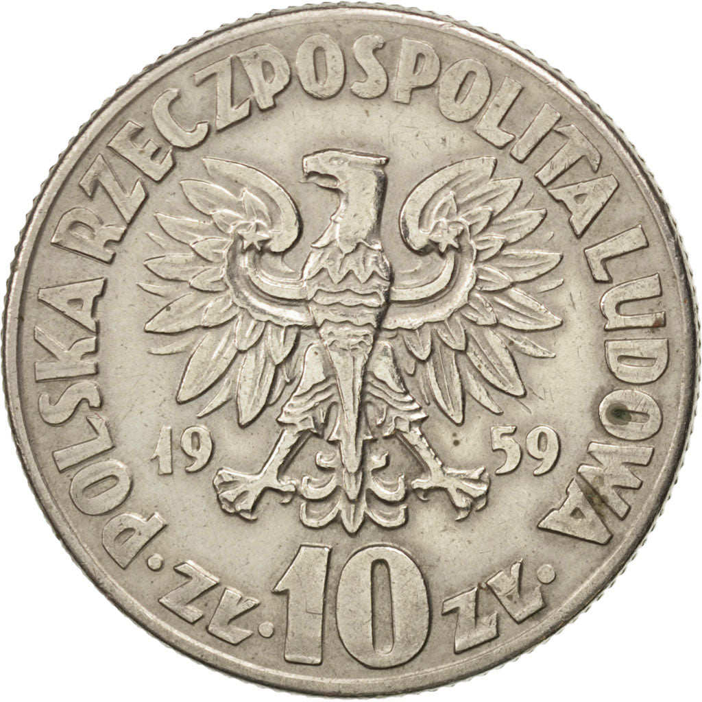 POLAND, 10 Zlotych, 1959, Warsaw, KM #51, EF(40-45), Copper-Nickel, 31, 12.91