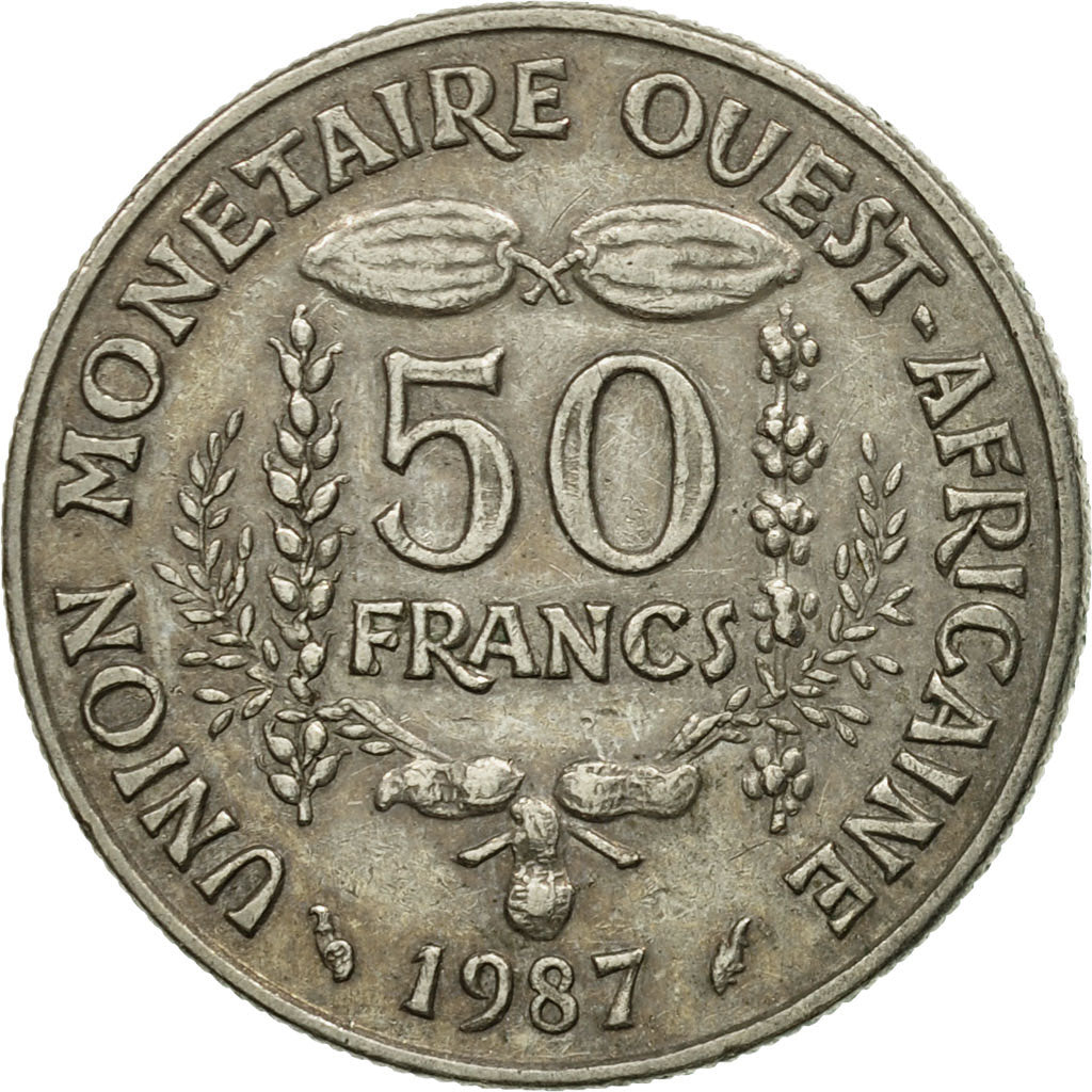 Coin, West African States, 50 Francs, 1987, Paris, EF(40-45), Copper-nickel