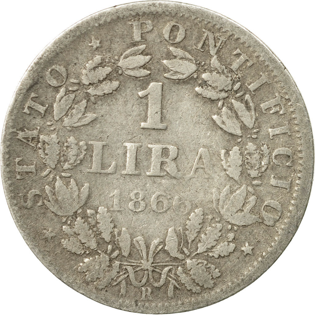 Coin, ITALIAN STATES, PAPAL STATES, Pius IX, Lira, 1866, Rome, VF(30-35)