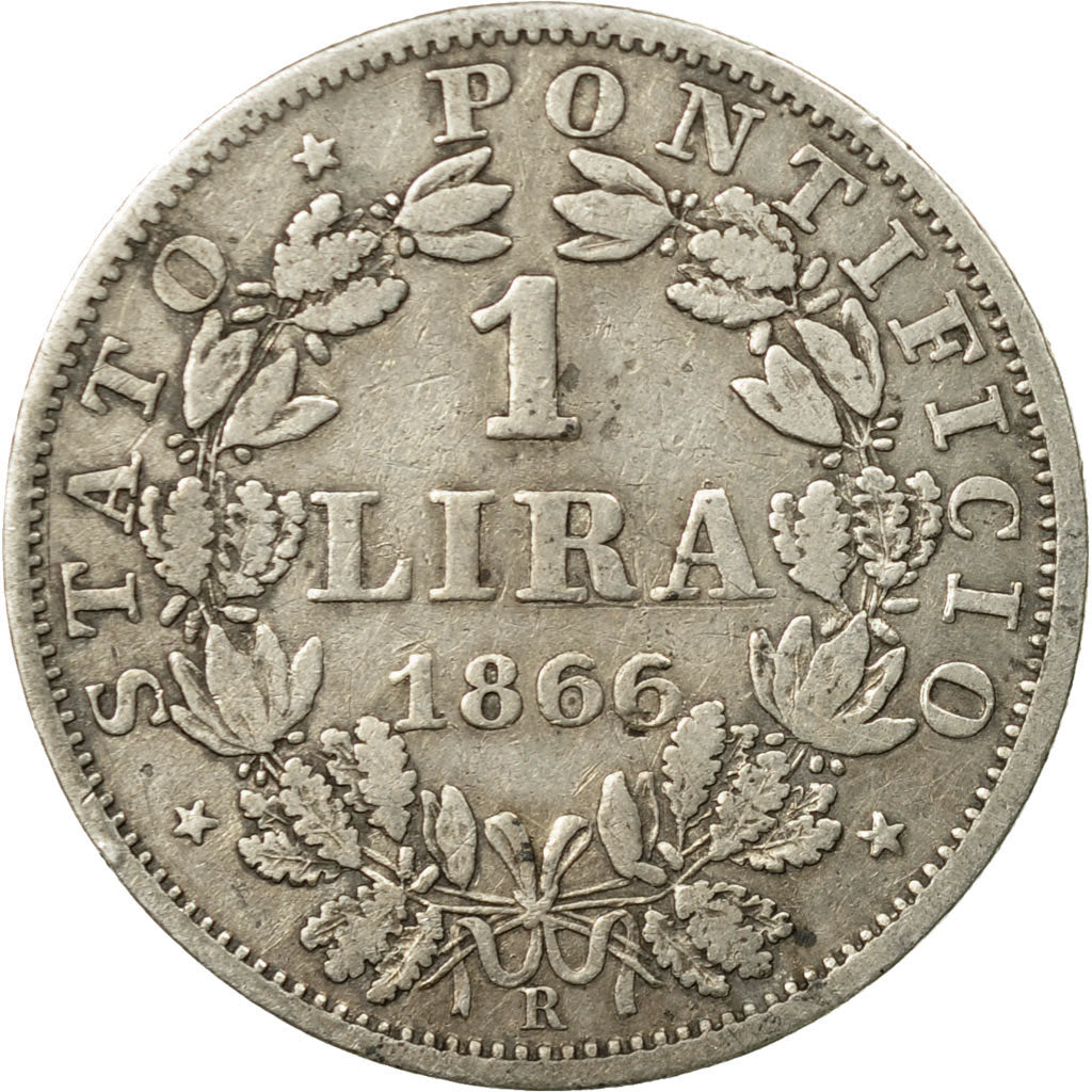 Moneta, STATI ITALIANI, PAPAL STATES, Pius IX, Lira, 1866, Rome, MB+, Argento