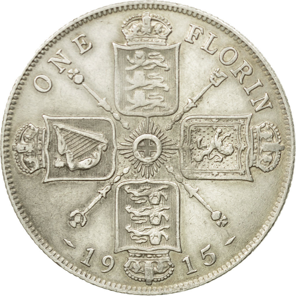 Coin, Great Britain, George V, Florin, Two Shillings, 1915, EF(40-45), Silver