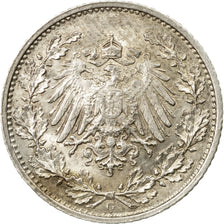 Coin, GERMANY - EMPIRE, 1/2 Mark, 1915, Karlsruhe, EF(40-45), Silver, KM:17