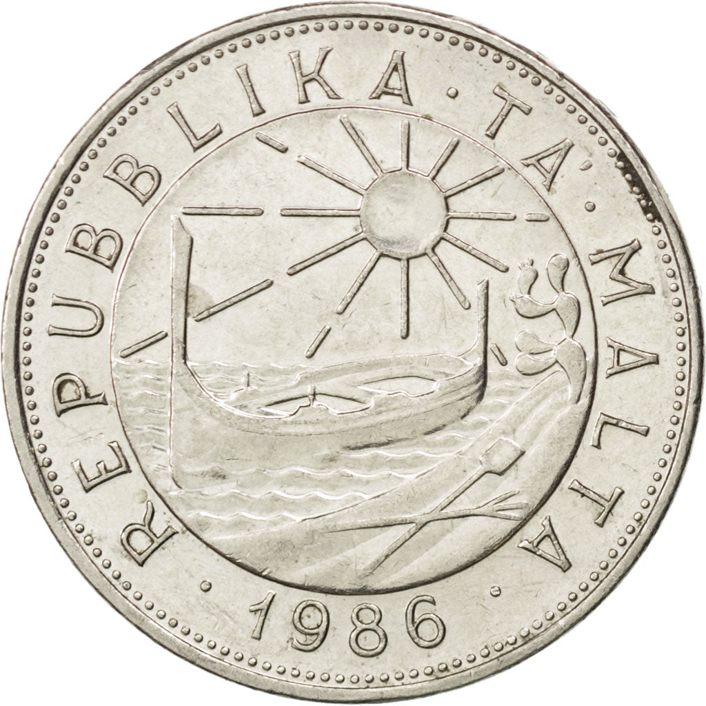 MALTA, Lira, 1986, KM #82, EF(40-45), Nickel, 29.82, 13.00